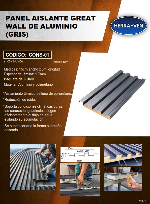 PANEL AISLANTE  TERMICO GREAT WALL GRIS - 15X3MTS - 1,7MM - 