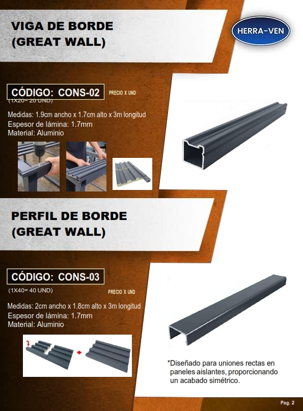 VIGA P/BORDE (GREAT WALL) - 1,9X1,7CM - 3MTS - 1,7MM - ALUMI