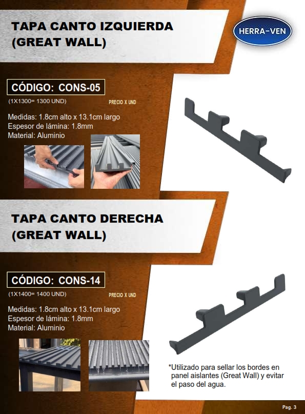 TAPA CANTO IZQ (GREAT WALL) - 1,8X13CM - 1,8MM - ALUM - 6UND