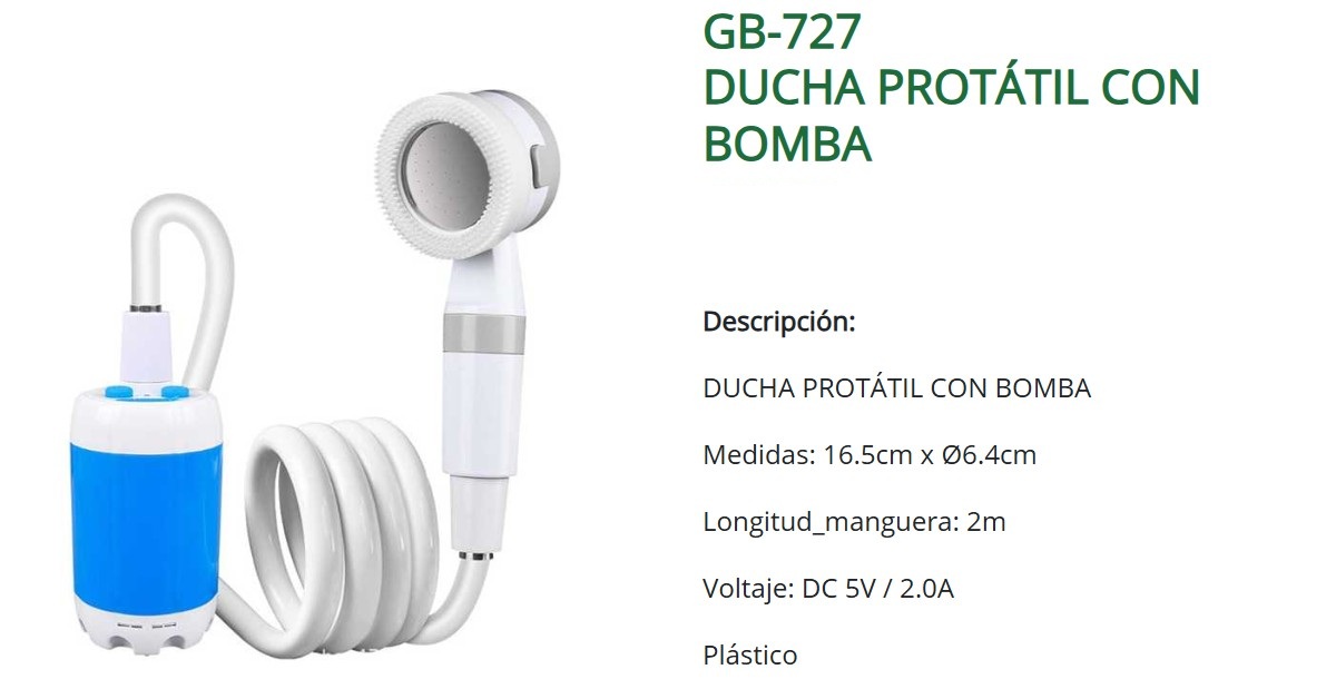 DUCHA PORTATIL C/BOMBA - PLAST - 4000mAH - DC5V - 2AMP - 2MT