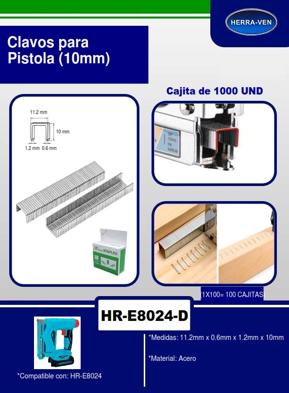 GRAPAS TIPO "U" P/PISTOLA - 10MM - CAJA 1000UND