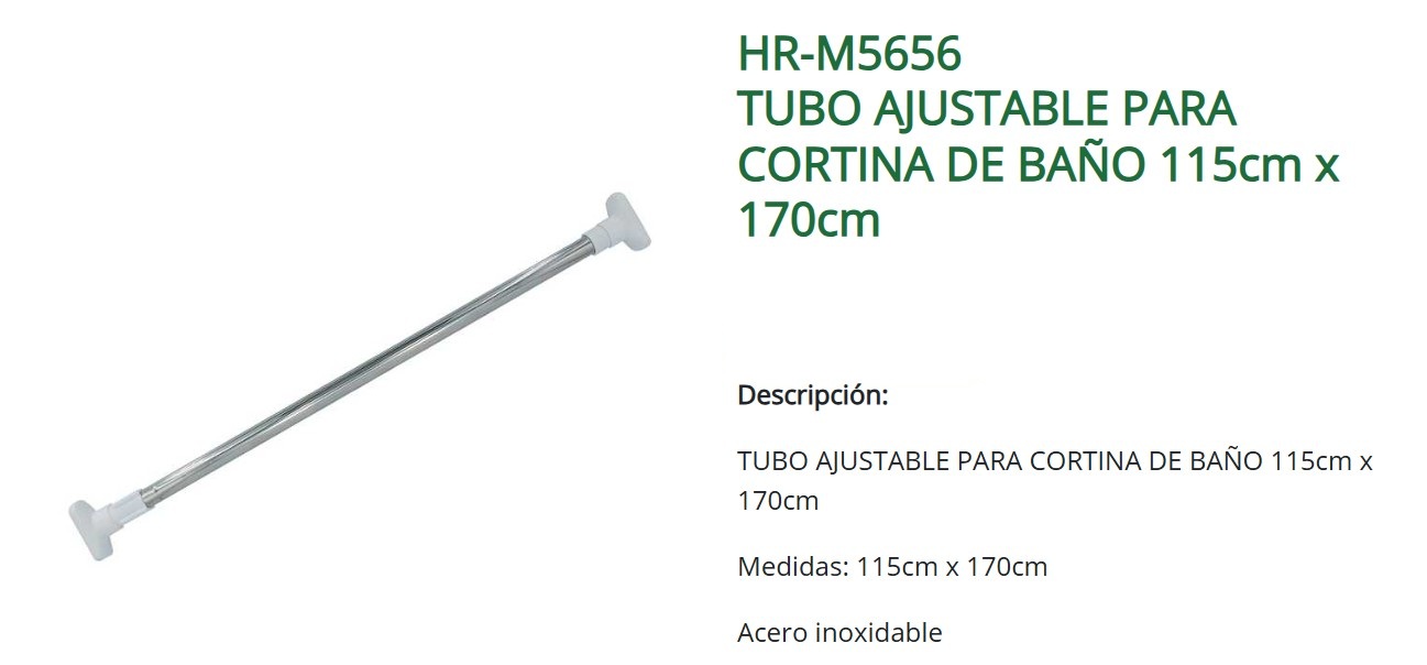TUBO AJUSTABLE P/CORTINA BAnO - ACERO INOX - 115 X 170CM