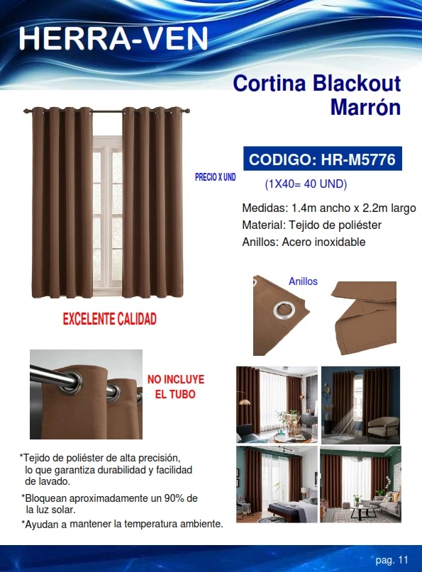 CORTINA BLACKOUT MARRON 1,4 X 2,2 MTS - POLIESTER - BLOQUEO 