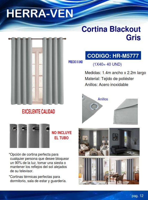 CORTINA BLACKOUT GRIS 1,4 X 2,2 MTS - POLIESTER - BLOQUEO 90