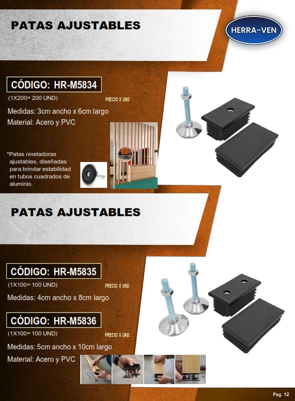 PATAS AJUST DOBLE - 5X10CM - ACERO PVC