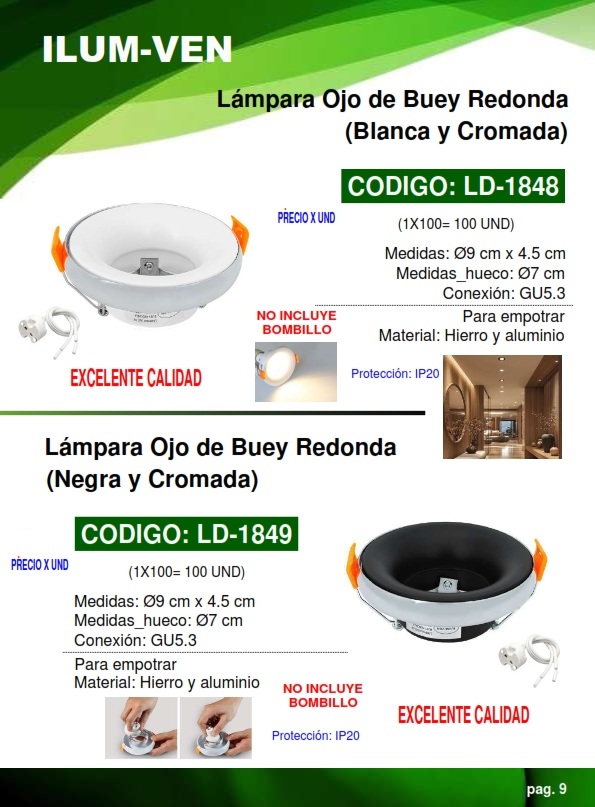 BASE OJO BUEY EMPOT - REDOND CROM Y BLANCA - GU5,3 - 9,2X4,5