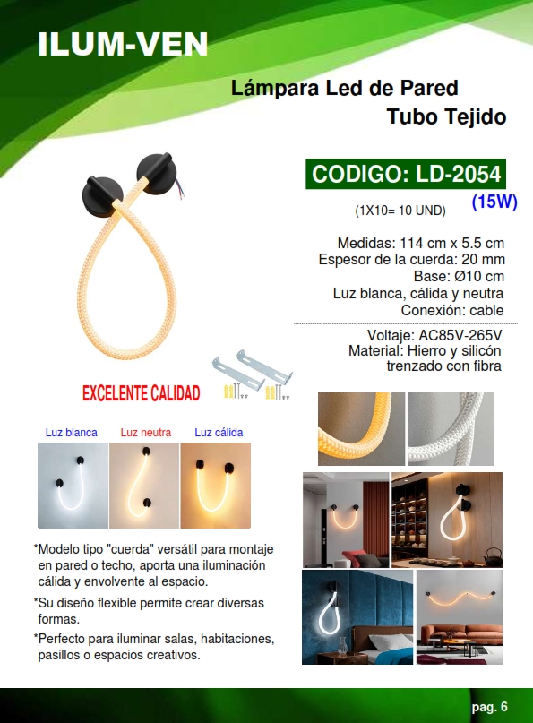 LAMP P/PARED 15W - TUBO - TEJIDA - 3 LUCES - AJUST - HIERRO 