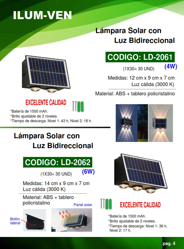 LAMP APLIQUE 6W - SOLAR LUZ BID - 3LED - 3000K - 14X9CM - 15