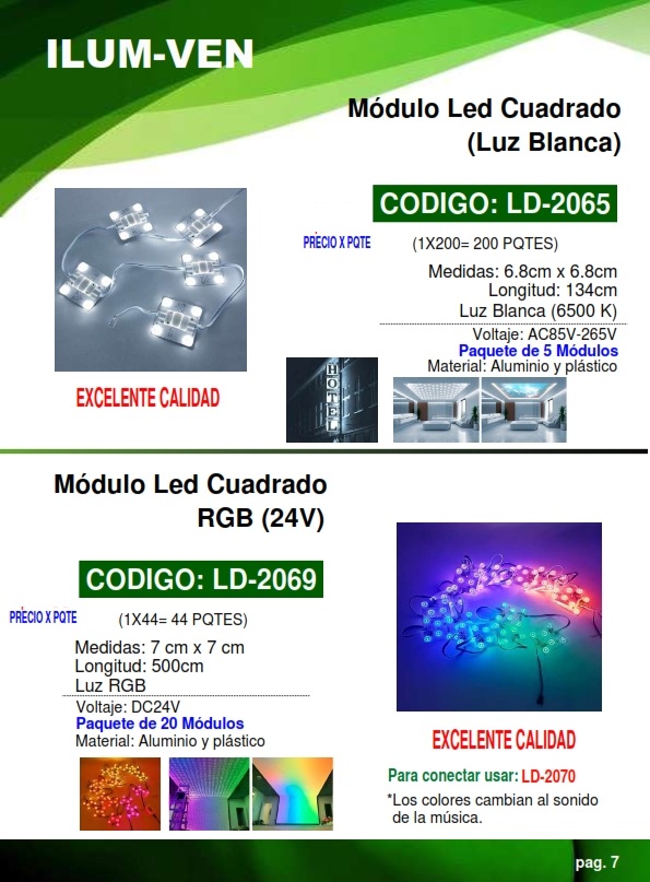 MODULO LED CUAD - RGB - 24V - 7X7CM - LARGO 5MTS (20UND)