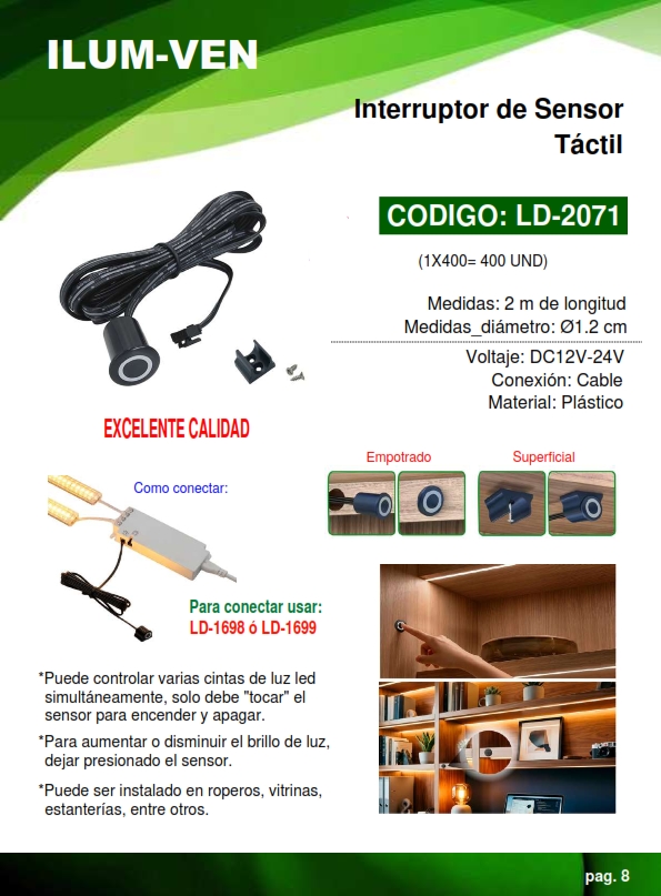 INTERRUP SENSOR TACTIL DC12V 24V - 2M - (USAR CON 1698 - 169