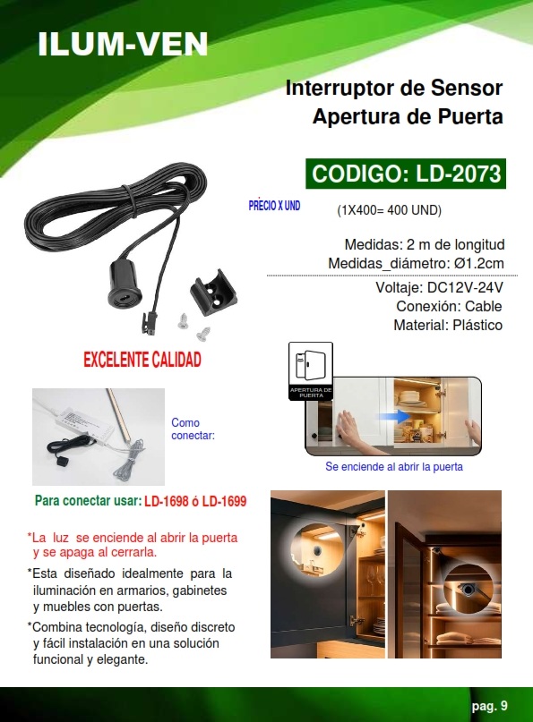 SENSOR INTERRUP APERTURA PUERTA 12-24V - 2M - 1,2CM - PLAST 