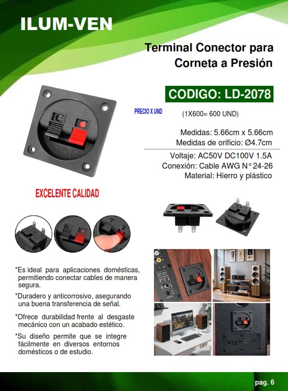 TERMINAL CUADR P/CORNETA - 2 PINES - 1,5AMP - AWG 24-26  - A
