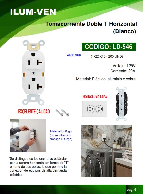 TOMA CORR DOBL 20AMP T - 4X2 - BLANCO - S/TAPA