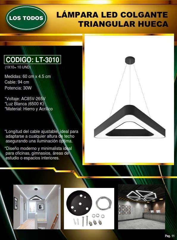 LAMP COLGANTE TECHO - LED - 30W - 6500K - TRIANGULAR HUECA -