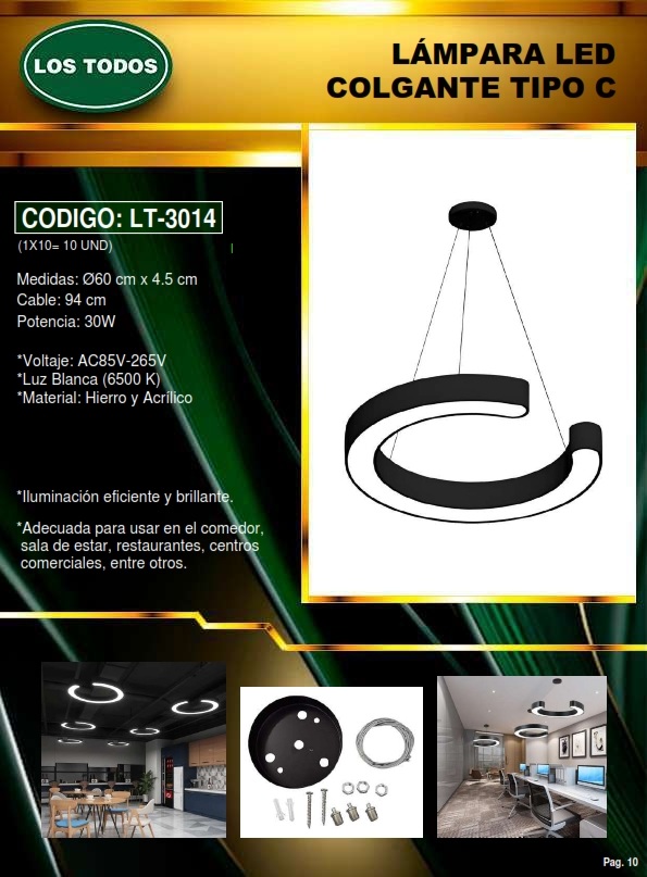 LAMP COLGANTE TECHO - LED - 30W - 6500K - REDOND HUECA TIPO 