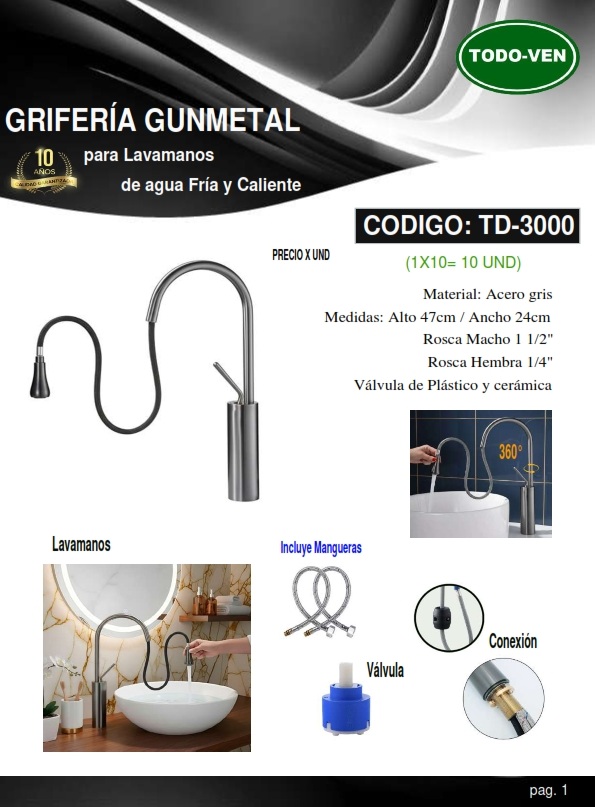 GRIF LAVAPL/CL/FR 47X25CM - CILINDR - PICO EXTRAIBLE - ACERO