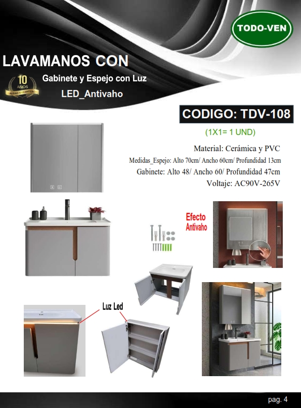 LAVAM CERAM - GABINETE 48X60X47CM - ESPEJO ANTIVAHO 60X70X13