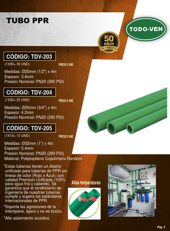 TUBO PPR 1 X32MM X 4MTS - 5,4MM - 290 PSI - PN 20 - AGUA FRI