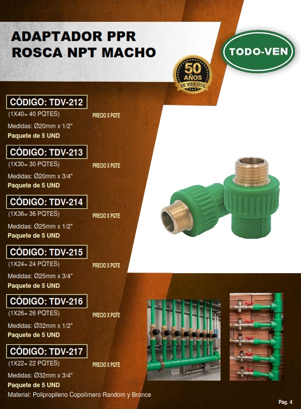 ADAPT PPR - 20MM X 1/2 NPT MACHO - 5UND