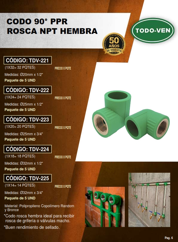 CODO 90° ADAPT PPR - 32MM X 3/4 NPT HEMBRA - 5UND