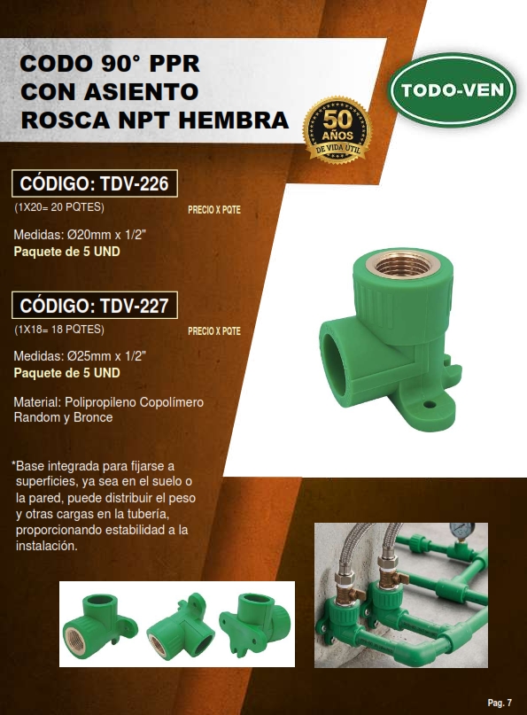CODO 90° C/ ASIENTO ADAPT PPR - 25MM X 1/2 NPT HEMBRA - 5UND