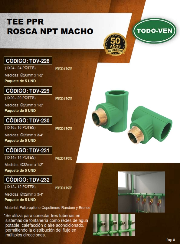 TEE ADAPT PPR - 32MM X 1/2 NPT MACHO - 5UND