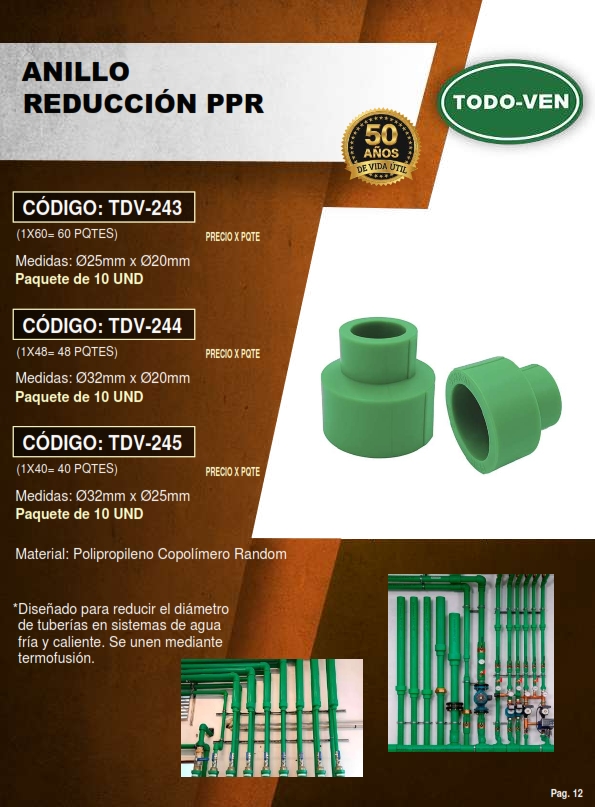 ANILLO REDUCTOR PPR - 25MM A 20MM - 10UND