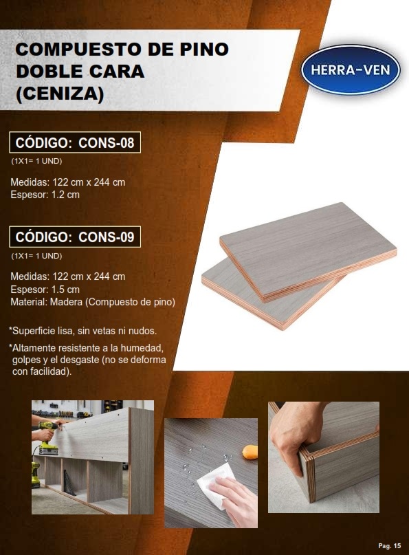 LAMINA COMP PINO DOBLE CARA - CENIZA - 15MM - 1,22X2,44MTS (