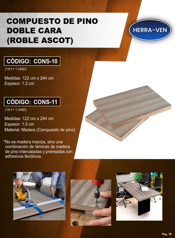 LAMINA COMP PINO DOBLE CARA - ROBLE ASCOT - 12MM - 1,22X2,44