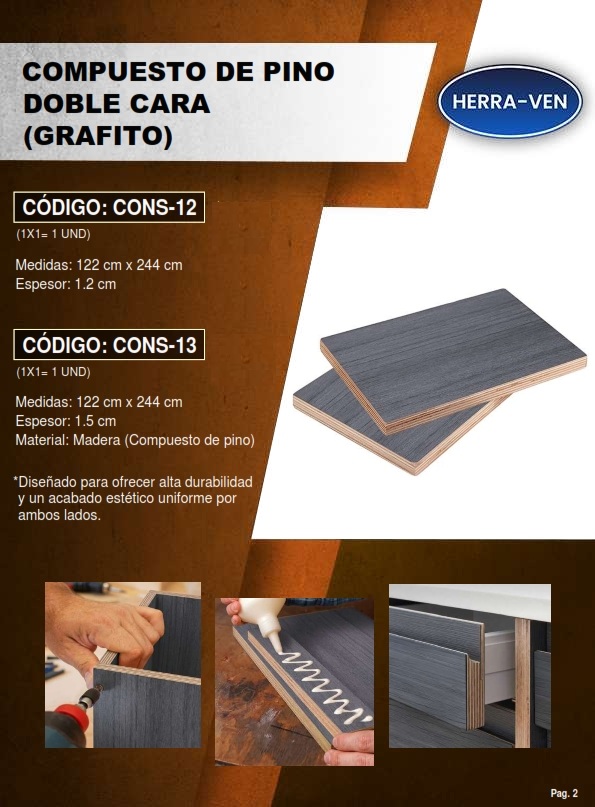 LAMINA COMP PINO DOBLE CARA - GRAFITO - 12MM - 1,22X2,44MTS 