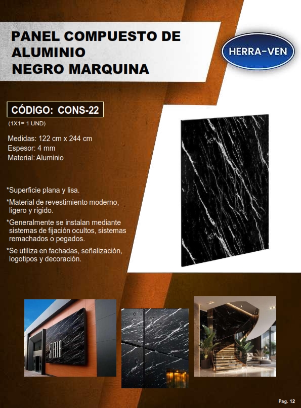 LAMINA COMP ALUM - NEGRO MARQUINA - 4MM - 1,22X2,44MTS - INT