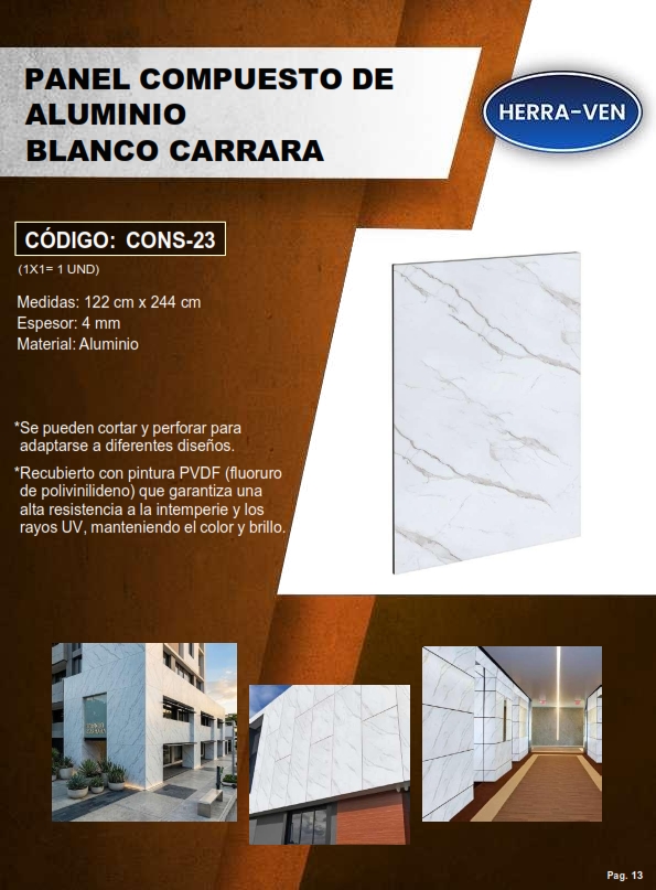 LAMINA COMP ALUM - BLANCO CARRARA - 4MM - 1,22X2,44MTS - INT